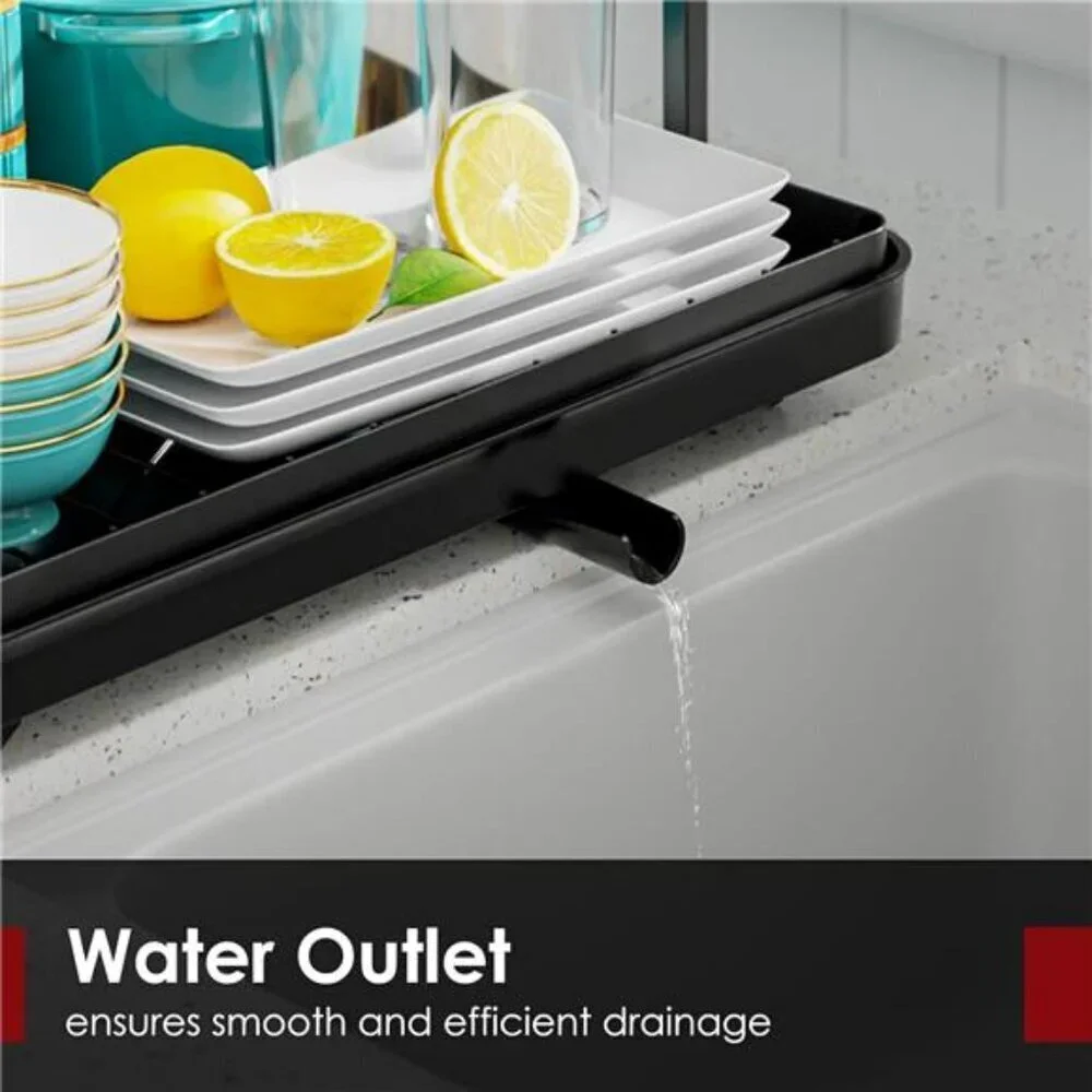 2-Tier Dish Drying Rack Stainless Steel Kitchen Organizer with Drainboard and Ho